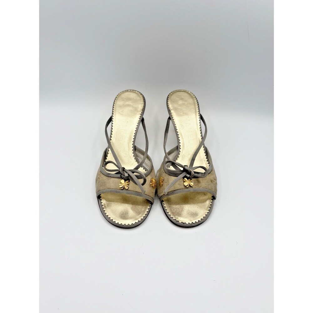 Chanel Gold Clover Lucky Charm  Gold & Silver Mules Heels Vintage Size EU 36.5